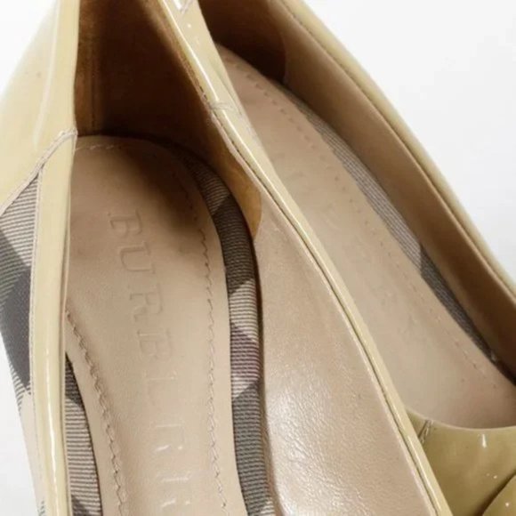 Burberry Nova Check Coated Canvas Beige Peep Toe Heels - Picture 9 of 9